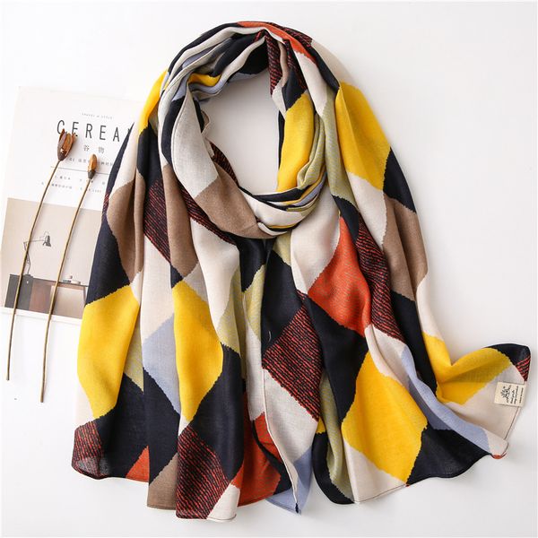 

180*90cm diamond color patchwork scarf women fashion elegant soft cotton scarf holiday shawl 3 colors available spring summer, Blue;gray