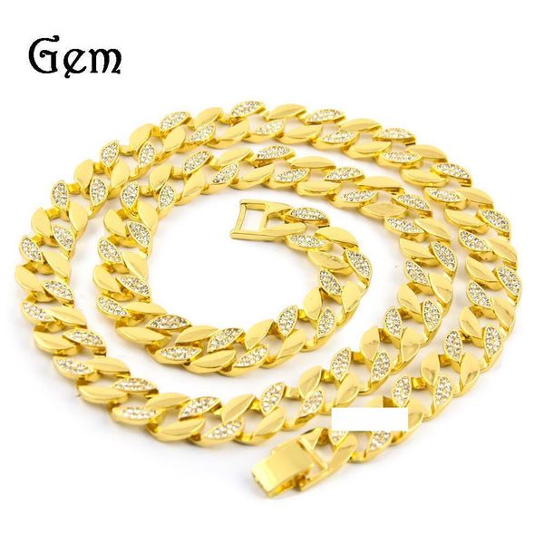 

rapper hip hop men's necklace bling iced out 30" half rhinestone 15mm miami cuban link chain necklace fashion punk jewelry, Silver