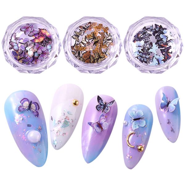 

3d butterfly nail art glitter sequins nail sequin acrylic paillettes sparkle glitter sheets, Silver;gold