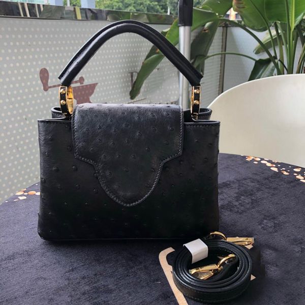 

designer-luxury handbag purse ostrich pattern women totes l handbag genuine leather women l purse bag