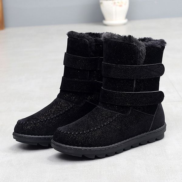 

women plus velvet warm quality casual convenient snow boots cotton shoes, Black