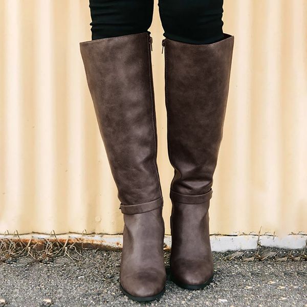 

women large size boots fashion autumn winter boots women square toe zip high heels shoes knee high 2019 new #903, Black