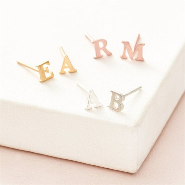 

qiamni 26 letters name stud earrings women kids a-z alphabet initial ear piercing earrings jewelry birthday gift pendientes, Golden;silver