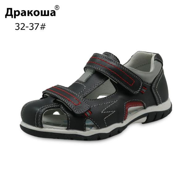 

apakowa new boys sandals genuine leather little kids shoes for boys flat children's shoes with arch support eur 32-37, Black;red