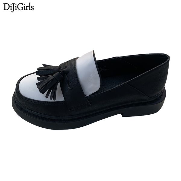 

fall shoes classic oxford shoes women tassel creepers platform casual vintage loafers spring female oxfords flats, Black