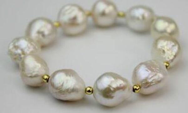 

charming 14-15mm south sea baroque white pearl bracelet 7.5-8 inches, Black