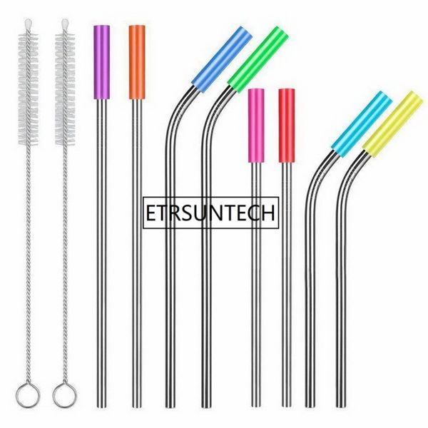 

500pcs 304 stainless steel reusable metal drinking straws for 20oz 30oz cups mugs tumblerwith silicone tips & cleaning brush