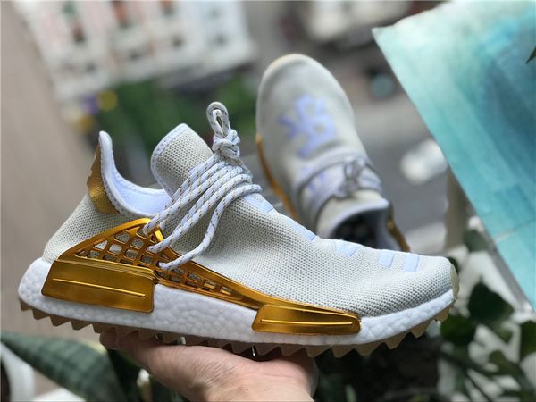 

pharrell williams x originals nmd hu happy f997ss62 gold yellow human race pw mens running shoes outdoor sneakers authentic quality with box