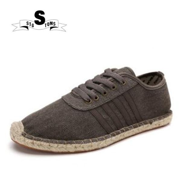

2018 canvas shoes for men lace up linen straw flats shoes jogging sneaker men's brown casual walking zapatillas 0111