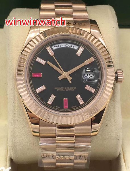 

40mm розовое золото часы мужские швейцарские часы day-date президент автоматические механические часы черный циферблат наручные часы бесплат, Slivery;brown