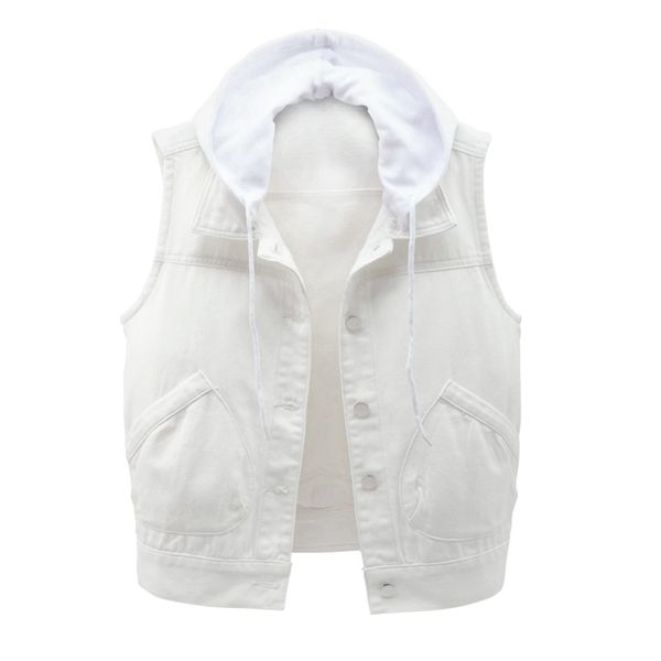 

summer hooded denim vest women 2020 new short slim pocket sleeveless jacket plus size vintage waistcoate-breasted waistcoat h306, Black;white