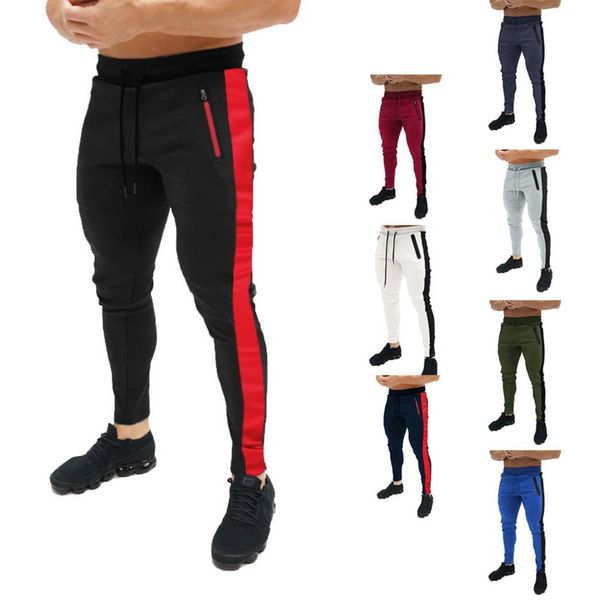 

tight-fitting sport pants men color matching drawstring pockets sport pants pencil light running hiking long, Black