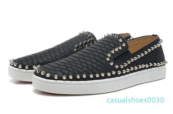 

red bottom sneakers luxury loafers party wedding,roller boat designer snakeskin leather with spikes studded trainers for mens womens c30, Black