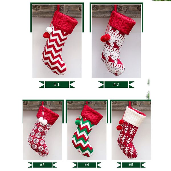 

christams tree striped stocking hanging pendant ornament knitted socks candy gift bag for kids children party xmas decorations hh9-2499