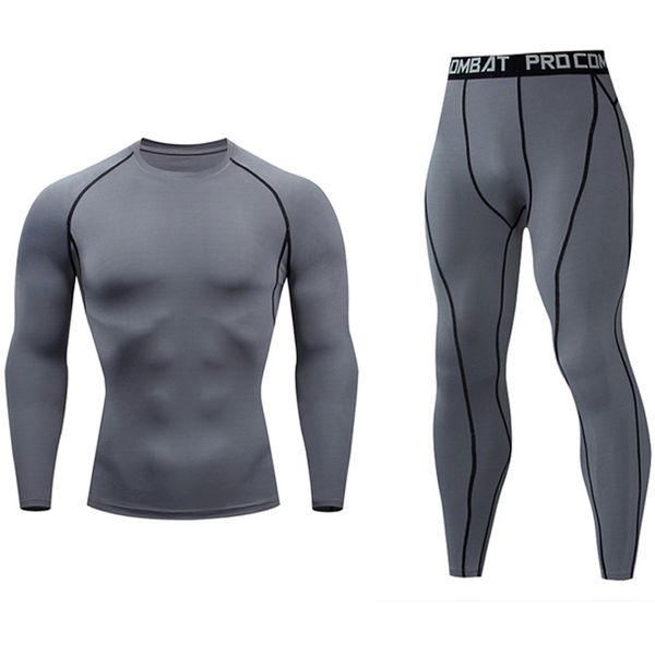 

men compression long sleeve shirt crossfit t-shirt pants sweatshirt sweat suits mma rashgard kit jogging suits s-4xl, Gray