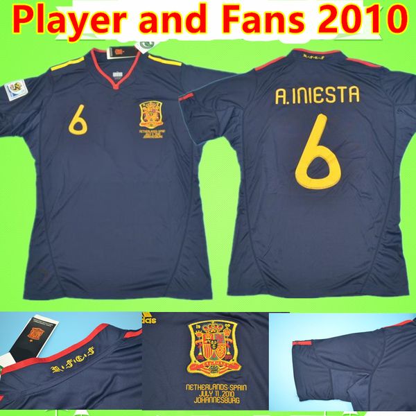 

игрок и болельщики версия финала 2010 Испания Футбол Джерси ретро футбол рубашка винтажная классическая коллекция синяя униформа Торрес Хави А. Иньеста