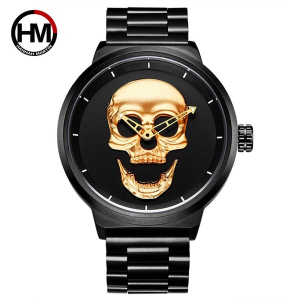 

3d skull men watches cool punk stainless steel sports quartz movement waterproof proof male wristwatches, Slivery;brown