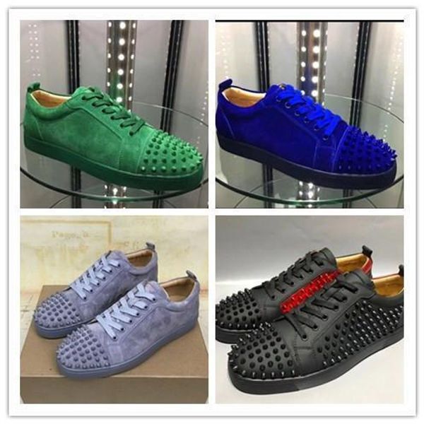 

new designer sneakers red bottom shoe low cut suede spike luxury shoes for men and women shoes party wedding crystal leather sneakers35-46, Black
