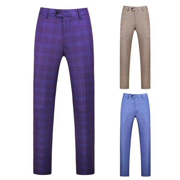 

new 2020 pantalon fashion boutique plaid men's suit pants blue purple men's trousers groom wedding pants, White;black