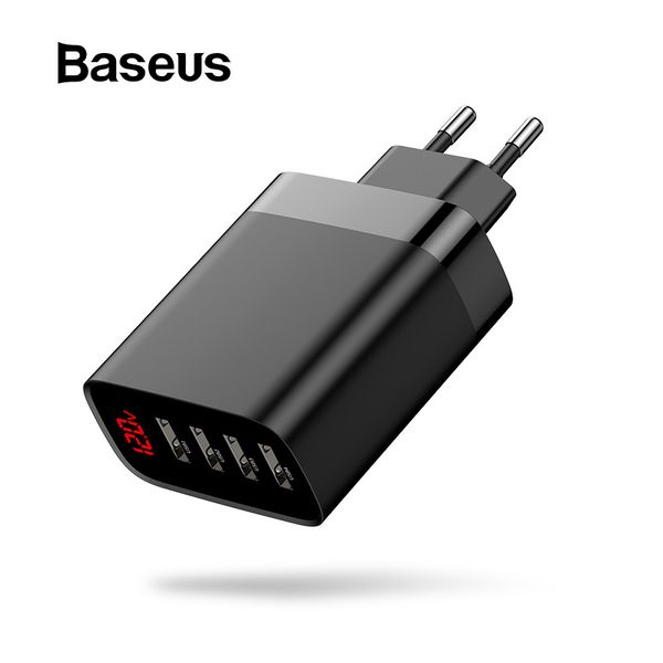 

baseus 4 ports usb charger 30w digital display phone charger for iphone 11 xiaomi redmi note 8 pro samsung s10 plus tablet