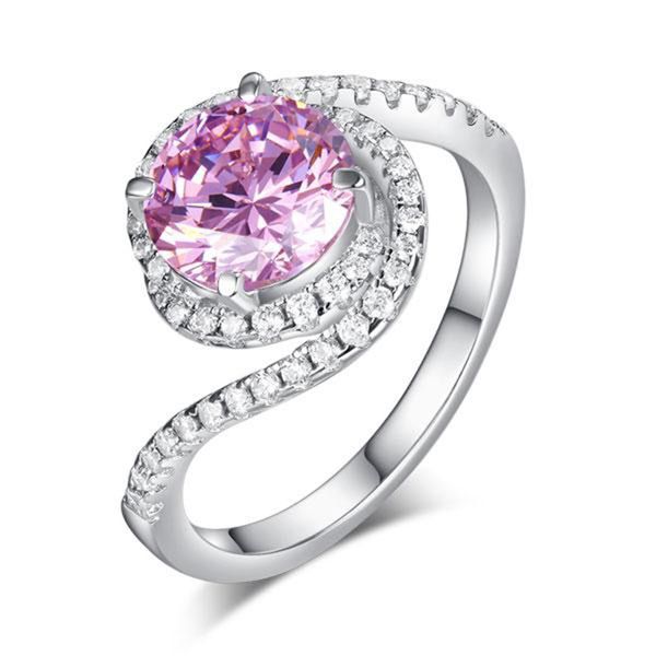 

exquisite women wedding rings twist curl 925 sterling silver wedding engagement ring 2 ct fancy pink created diamond promise anniversary, Slivery;golden