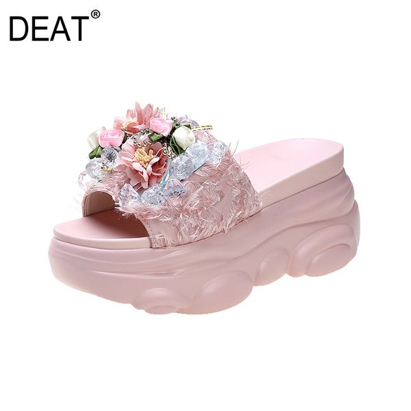 

deat] 2020 new spring summer round toe shallow bowknot crystal flower platform slippers women shoes fashion tide 10h374, Black