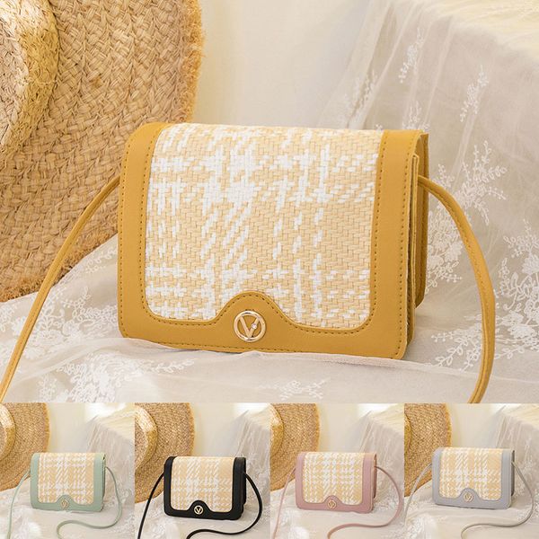 

women candy color mini shoulder bag ladies messenger crossbody purse phone bag contrast fashion woven stitching shoulder