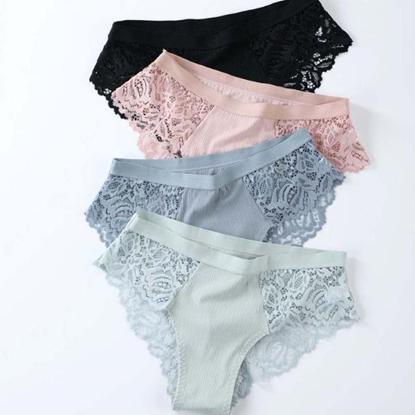 

women's panties 3 pcs/4pcs lace for women floral underwear comfort cotton low-rise tempting briefs, Black;pink