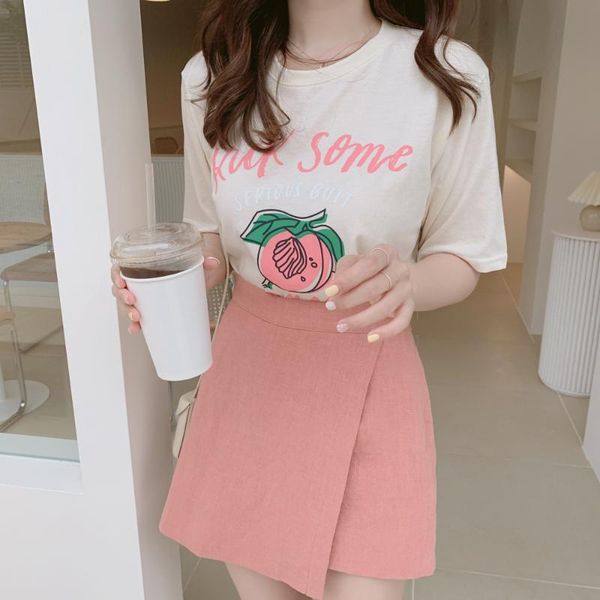

two piece suit t shirt summer women femme casual women short sleeve girls cotton plus size mini linen skirts pants suit, White
