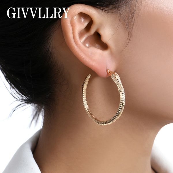 

new design gold silver snake hoop earrings fashion jewelry creative punk geometric embossed round statement earrings for women, Golden;silver