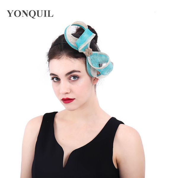 

new fashion bow fascinator with brooch ladies sinamay hair accessories wedding party hats headband hairpin for elegant women