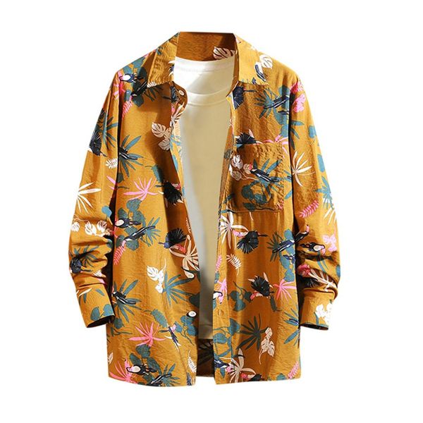 

klv mens shirts casual winter long sleeve shirt button turndown collar shirts coconut tree print shirt hawaian beach, White;black