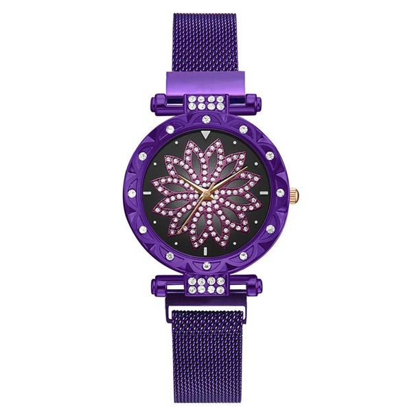 

luxury women rose gold mesh magnet buckle watches fashion flowers elegant ladies wristwatches female magnetic watch clock, Slivery;brown