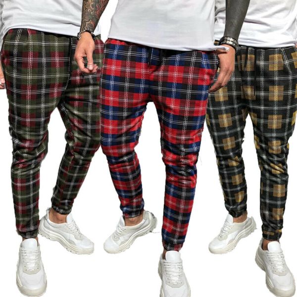 

fashion men brand new plaid casual pants joggers slim fit skinny casual pencil trousers long pants plus size 3xl dropshipping, Black