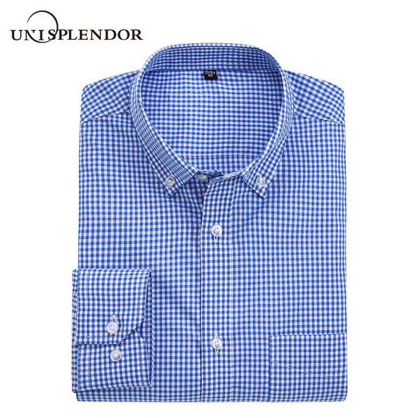 

unisplendor 100%cotton men shirts business plaid men's shirt casual vacation long sleeve spring striped new male shirts yn10472, White;black