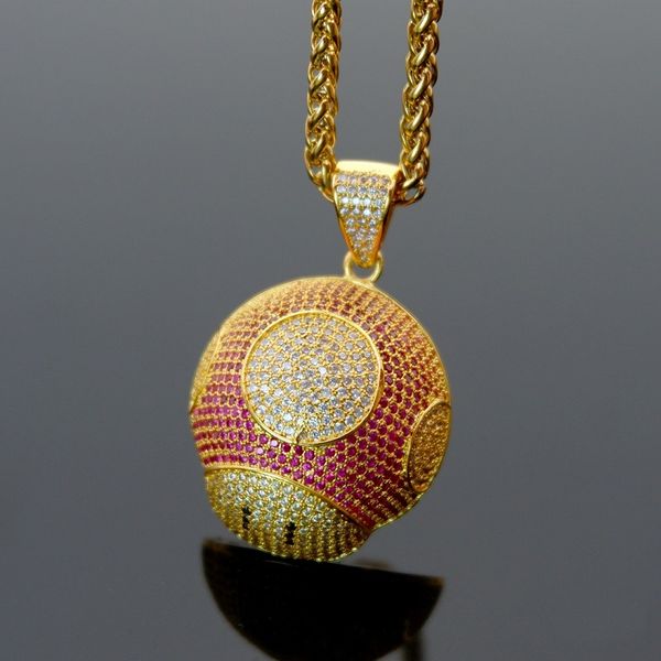 

usenset bling bling hip hop super mario mushroom pendant necklace with chain ice out cubic zircon men women jewelry, Silver