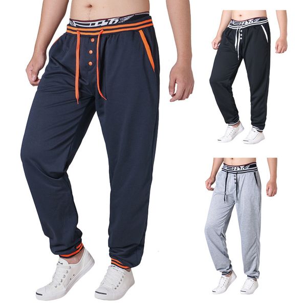 

k02 men's casual color contrast stitching sports pants, Black;gray