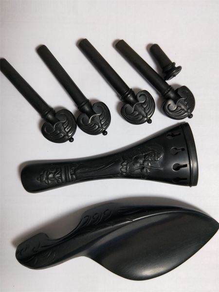 1 conjunto de peças de violino novo ebony com padrão de escultura 4/4 pedaço de cauda peg resto do queixo