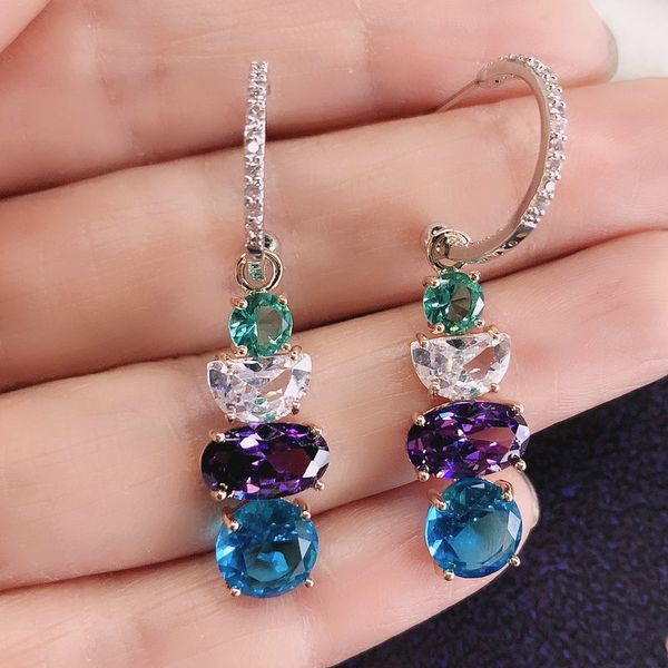 

fashion multi color cz dangling drop earring for women, Silver