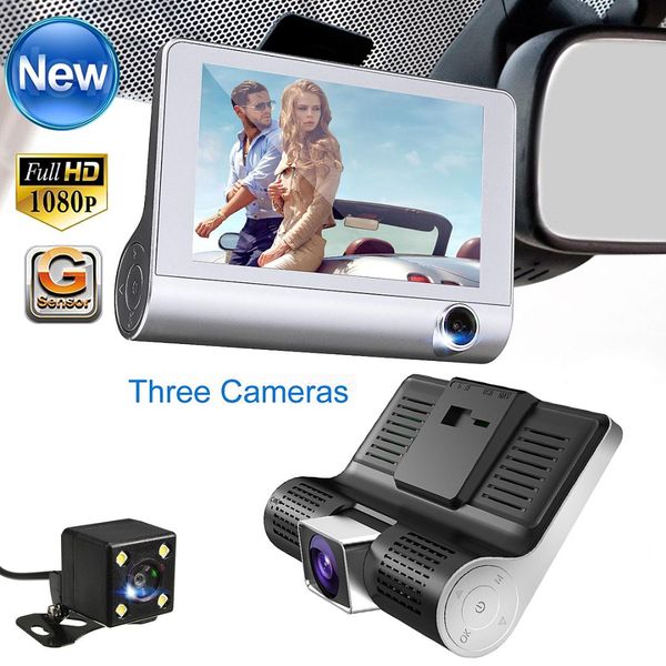 

4.0'' 3 way car dvr camera video recorder rear view auto registrator with two cameras dash cam dvrs dual lens g-sensor