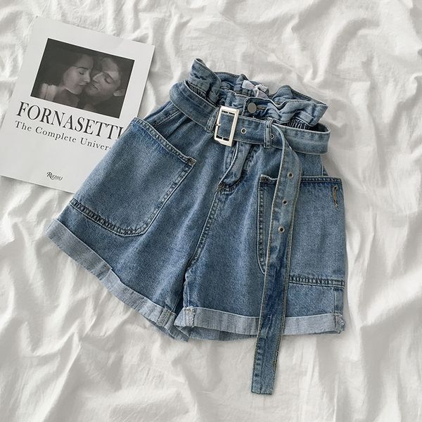 

2020 летние высокие талии джинсы женщин корейский стиль wide leg шорты мода, Blue
