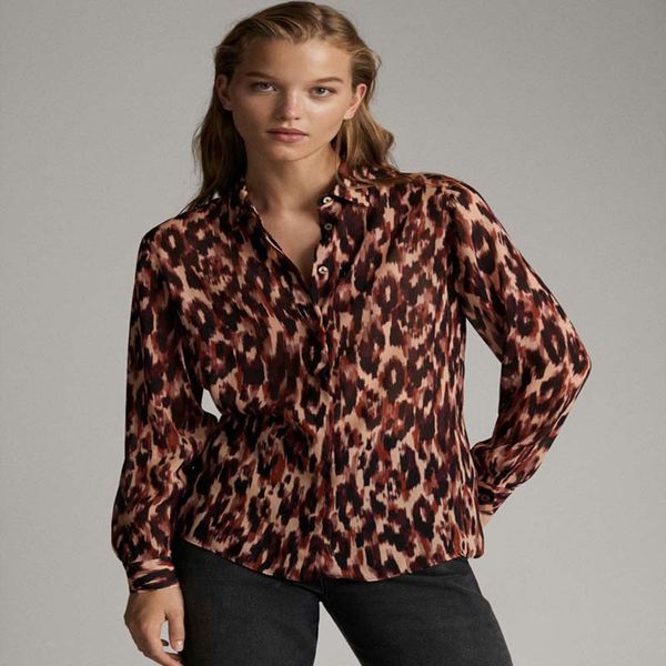 

2019 fashion autumn new shirts long sleeve button leopard printed women blouses and shirts, White
