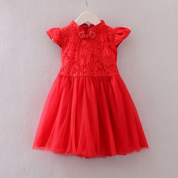 

spring girls' dresses sleeveless dress chinese cheongsam new year gift kids girl party clothes costume baby girls dress, Red;yellow