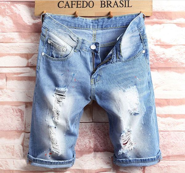 

2020 men's shorts jean denim causual fashional distressed shorts skate board jogger ankle ripped wave ing, Blue