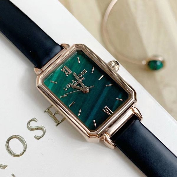 

luxury lola rose women green rectangle leather quartz watches watch jewelry bracelet uk london fashion lady wristwatches with original box, Black