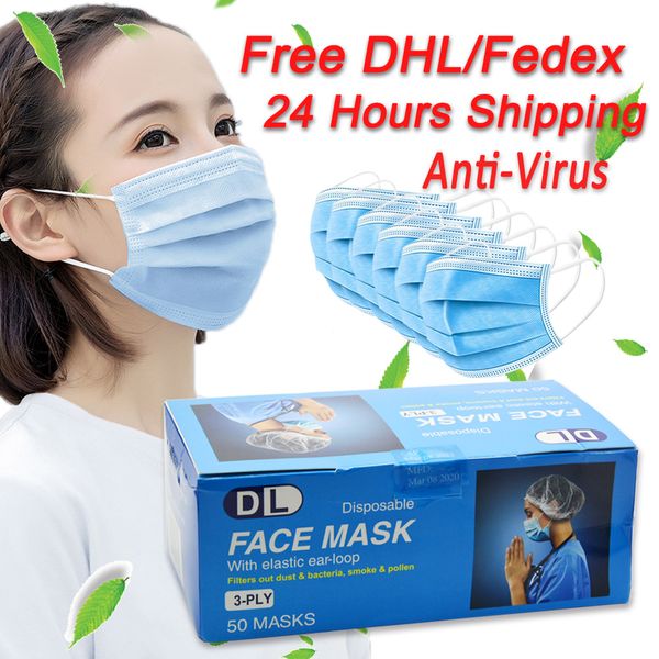 

dhl disposable face mask 3-layer anti-virus masks earloop dustproof mouth masks 3ply soft breathable disposable sanitary face mask