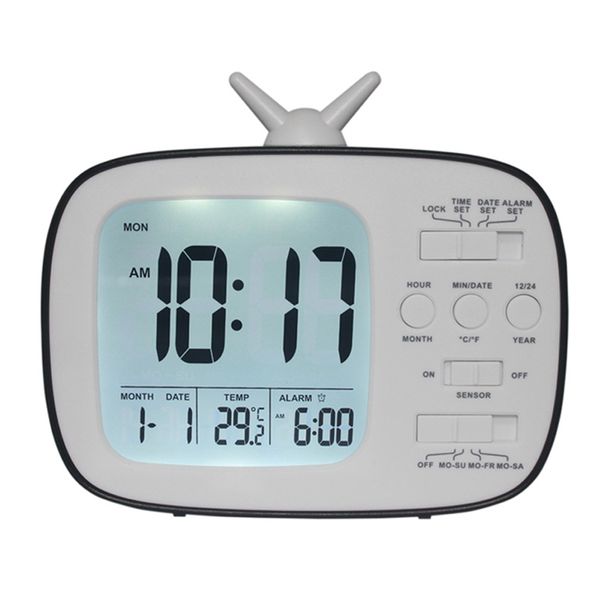

led digital alarm clock with night light calendar alarm clock desk display smart light-sensitive tv shape clocks