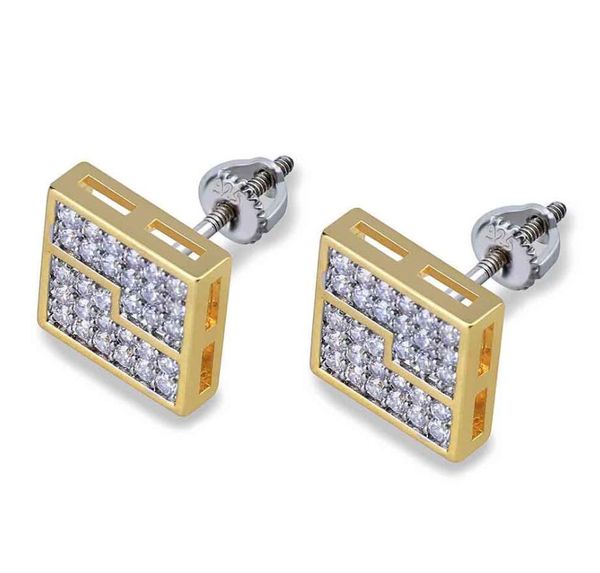 

мода микро инкрустация циркон сращивания квадратных уха шпильки серьги позолоченные кристалл горный хрусталь винт обратно серьги женщин диза, Golden;silver