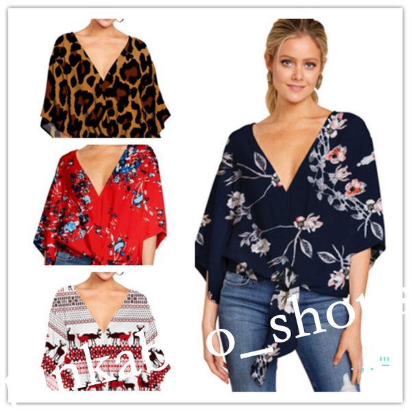 

2020 women floral printed t-shirt half sleeve v-neck knotted tee spring summer beachwear ladies blouse wear plus size s-5xl ly320, White