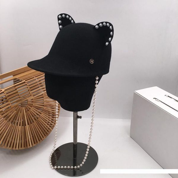 

shopkeeper original ~ 2019 autumn and winter wool, equestrian hat, female cute ageing hat, handmade pearl knight hat tide